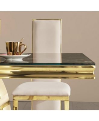  Gold Stainless Steel Dining Table, Black Glass Top