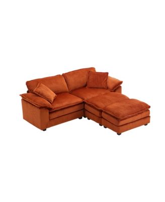 Corduroy 2-Seat Sofa w/ Pillows & Ottomans