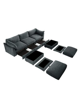 U Shape 3 Seater Sofa with Ottomans & Storage