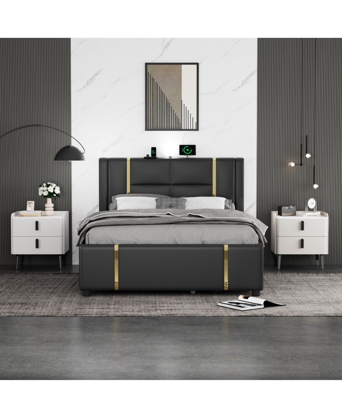 Streamdale Furniture Streamdale Gray Nightstand with Marble Top & 2 Drawers