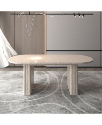  Extendable Oval Dining Table (4-8 People) - Travertine Inspired