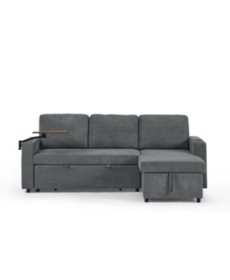 Streamdale Chenille Pull-Out Sofa Bed w/ Table, LED, USB & Cup Holders