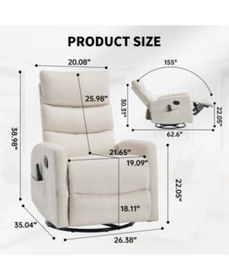 Heat Massage Rocker Swivel Recliner Chair, Beige