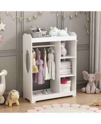 + 1 Pc. + Wood + Mirror, Rack, Hooks & Shelves + Kids Dress Up Storage