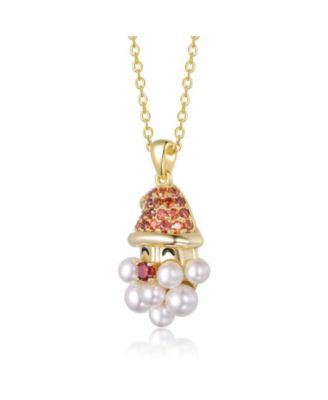 Teens 14K Gold Plated Pearl CZ Whimsical Santa Pendant Necklace