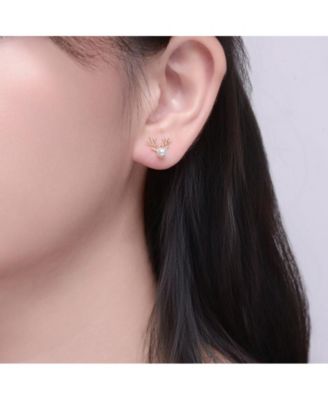 Teens 14K Gold Plated Pearl Animal Head Shaped Stud Earring