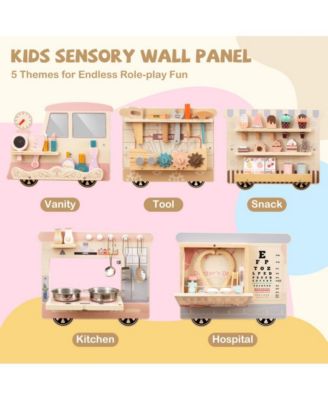 Kids Wall Mounted Sensory Activity Train with Five Skill Building Play Stations