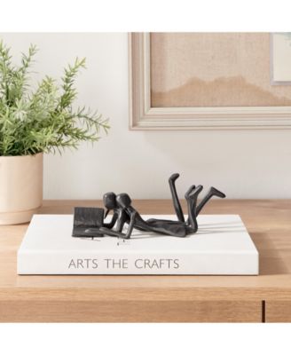 Brown Cast Iron Abstract Couple Reading Book Together Sculpture