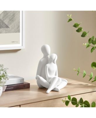 Hans White Abstract Sitting Couple Matte Ceramic Sculpture Set