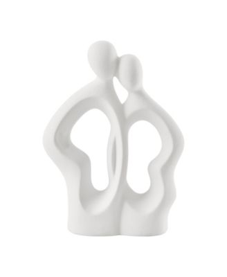 Hans White Abstract Embrace Couple Matte Ceramic Sculpture Set