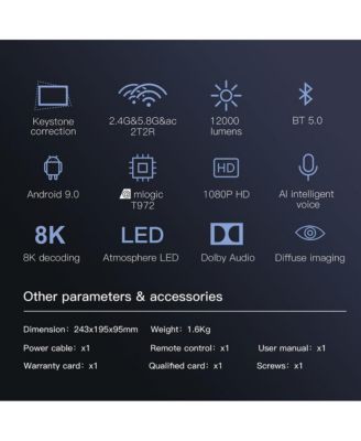 8K Android Smart Projector with 1080p, Daytime Viewing, Built-in Sound & Voice Control