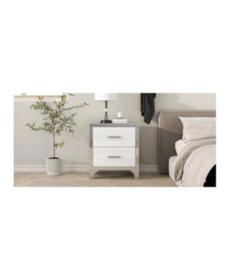 Streamdale Elegant High Gloss Nightstand with Metal Handle,Mirrored Bedside Table with 2 Drawers