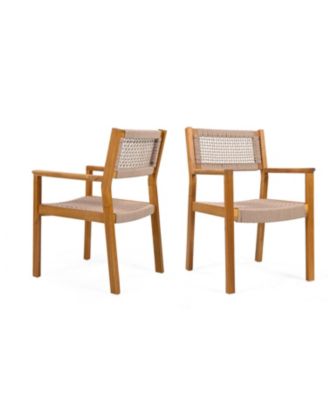 Teak and Rope Dining Chairs (Set of 2) Sleek and Durable for Indoor or Outdoor Use