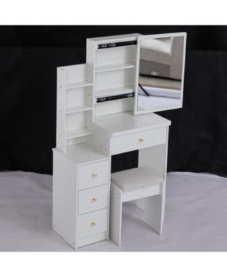 Compact Vanity Set Sliding Mirror, Storage Drawer, Cushioned Stool, EPA/GCC/UL Certified