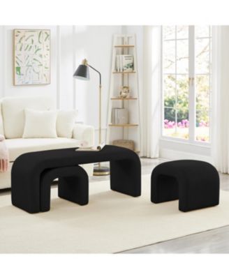 U-Shaped Teddy Ottoman Bench Set of 3- Black