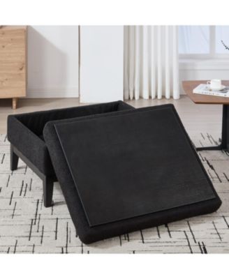 33.86" Square Storage Ottoman/Coffee Table - Black Boucle