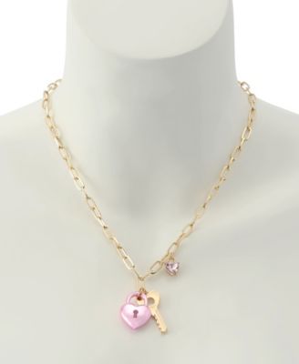 Faux Stone Sweetheart Lock Key Pendant Necklace