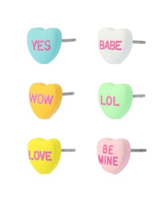 Multi-Colored Sweetheart 6-Single Stud Earring Set
