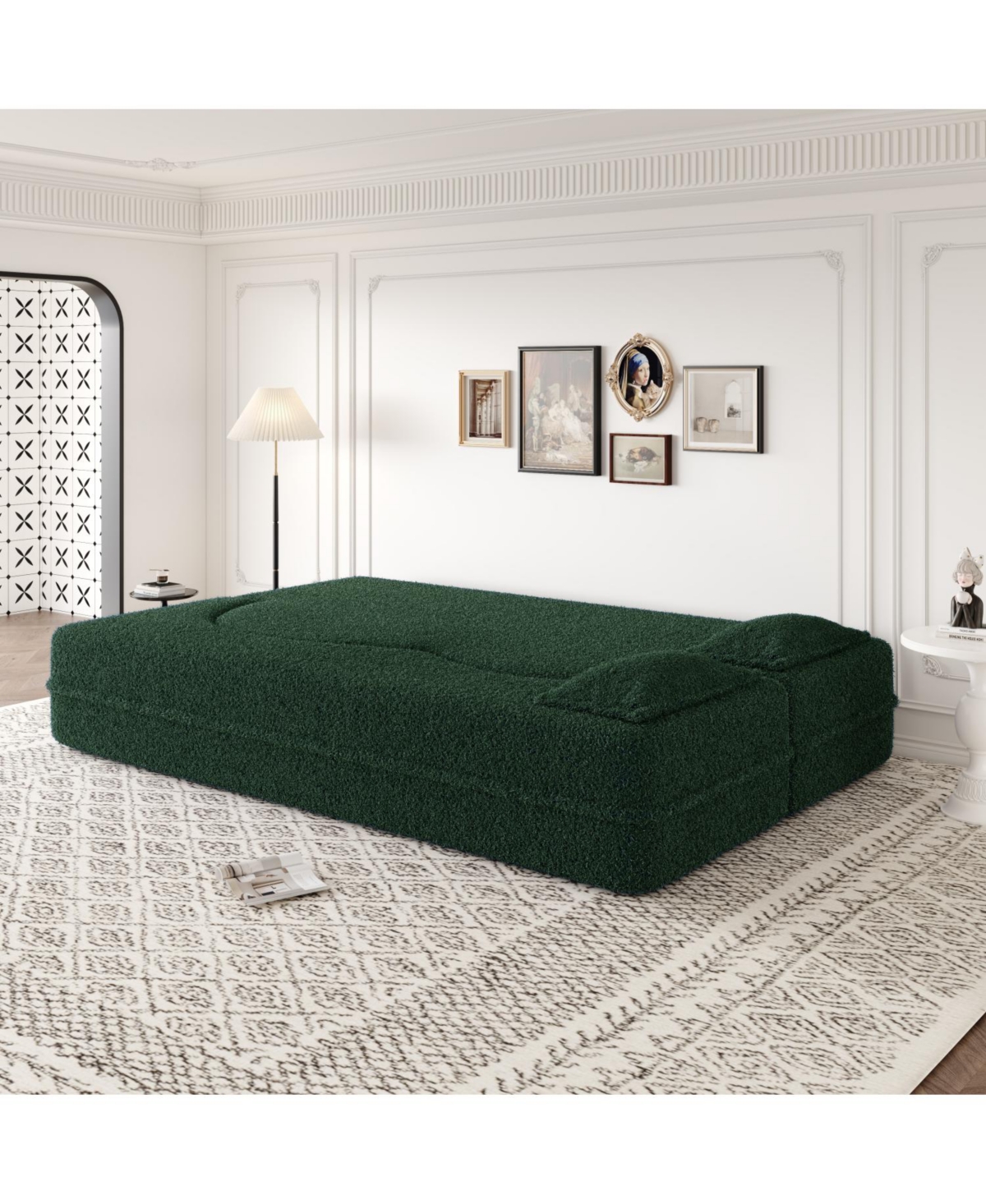 Streamdale Furniture Streamdale Teddy Fabric Foam Sleeper Sofa Bed with 2 Pillows - Green