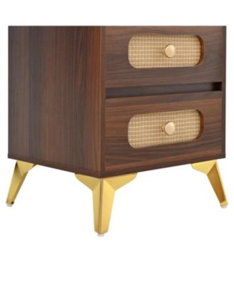 47" Lighted Vanity Desk with Rattan Drawers - Dark Walnut