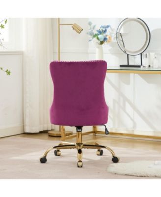 Velvet Office Chair, Tufted, Golden Base, Adjustable, Swivel