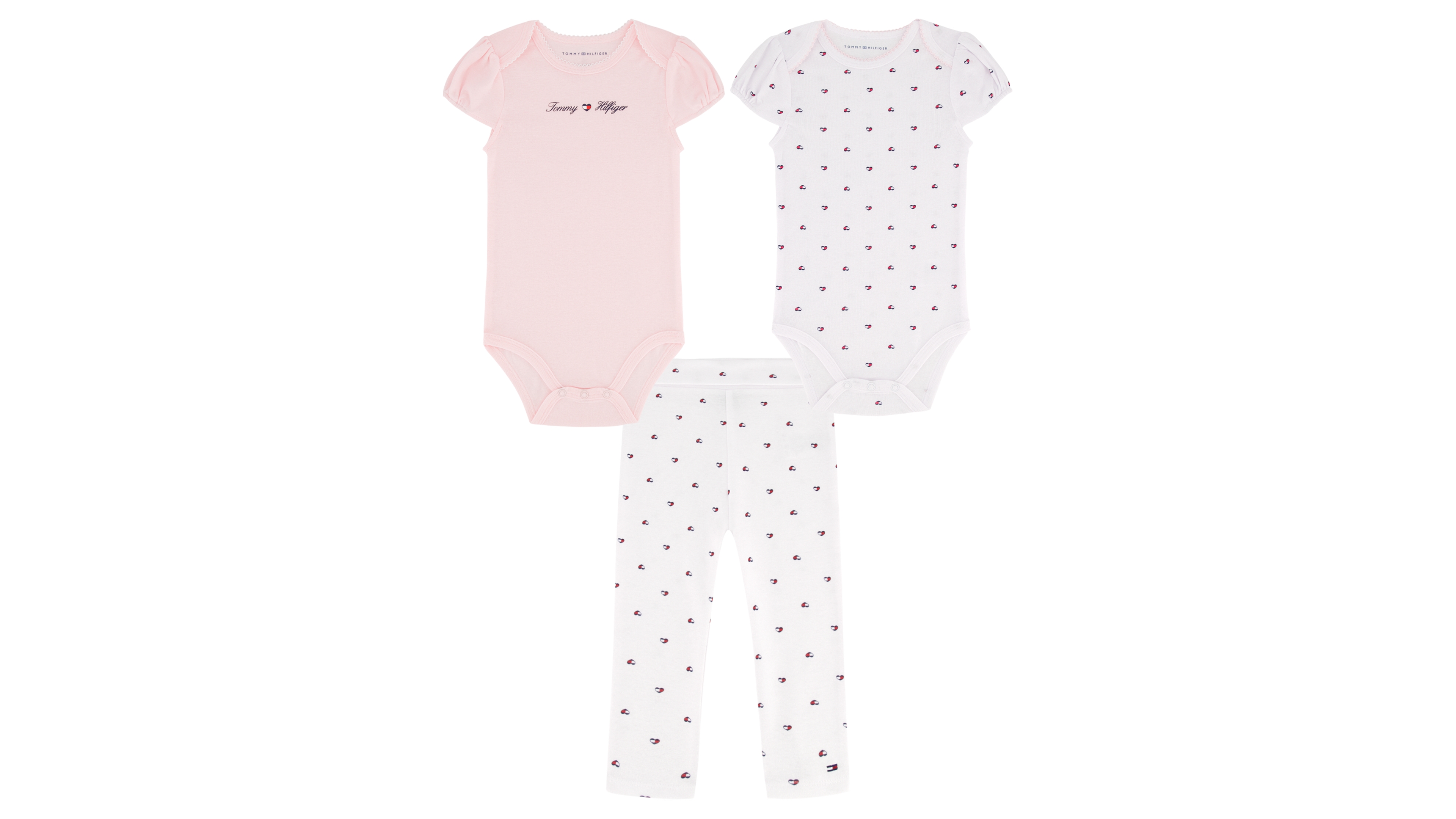 Tommy Hilfiger Baby Girls' Flag Heart Print Bodysuits and Leggings, 3-Piece Set