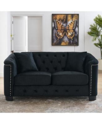9" Modern Chesterfield Velvet Sofa - Black