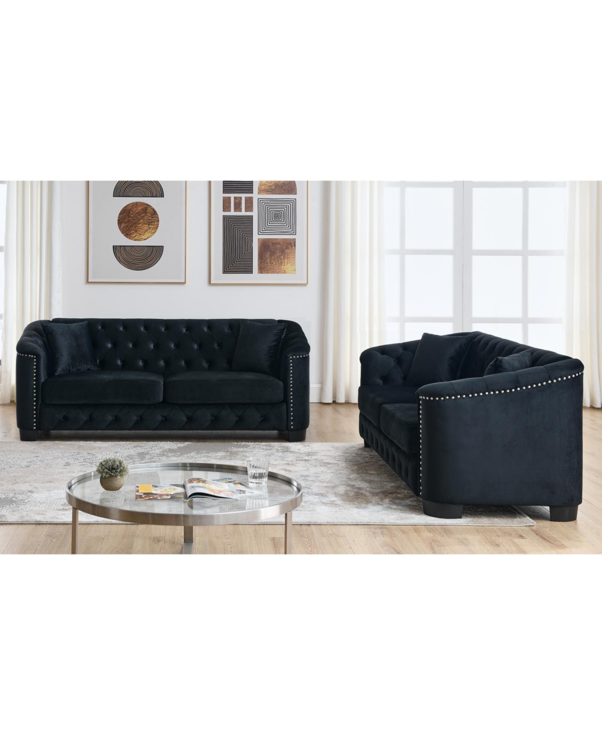 Streamdale Furniture Streamdale 3-seater + 3-seater Combination sofa.Velvet black