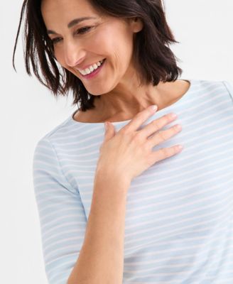 Women's Printed Boat-Neck Elbow-Sleeve Top