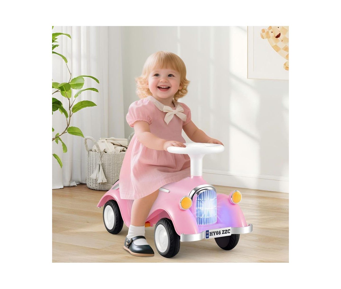 Детская игрушка HONGGE Toddler Ride-On Car with Steering Wheel, Lights and Storage, Ages 1.5-3, цвет: Розовый — фото 2