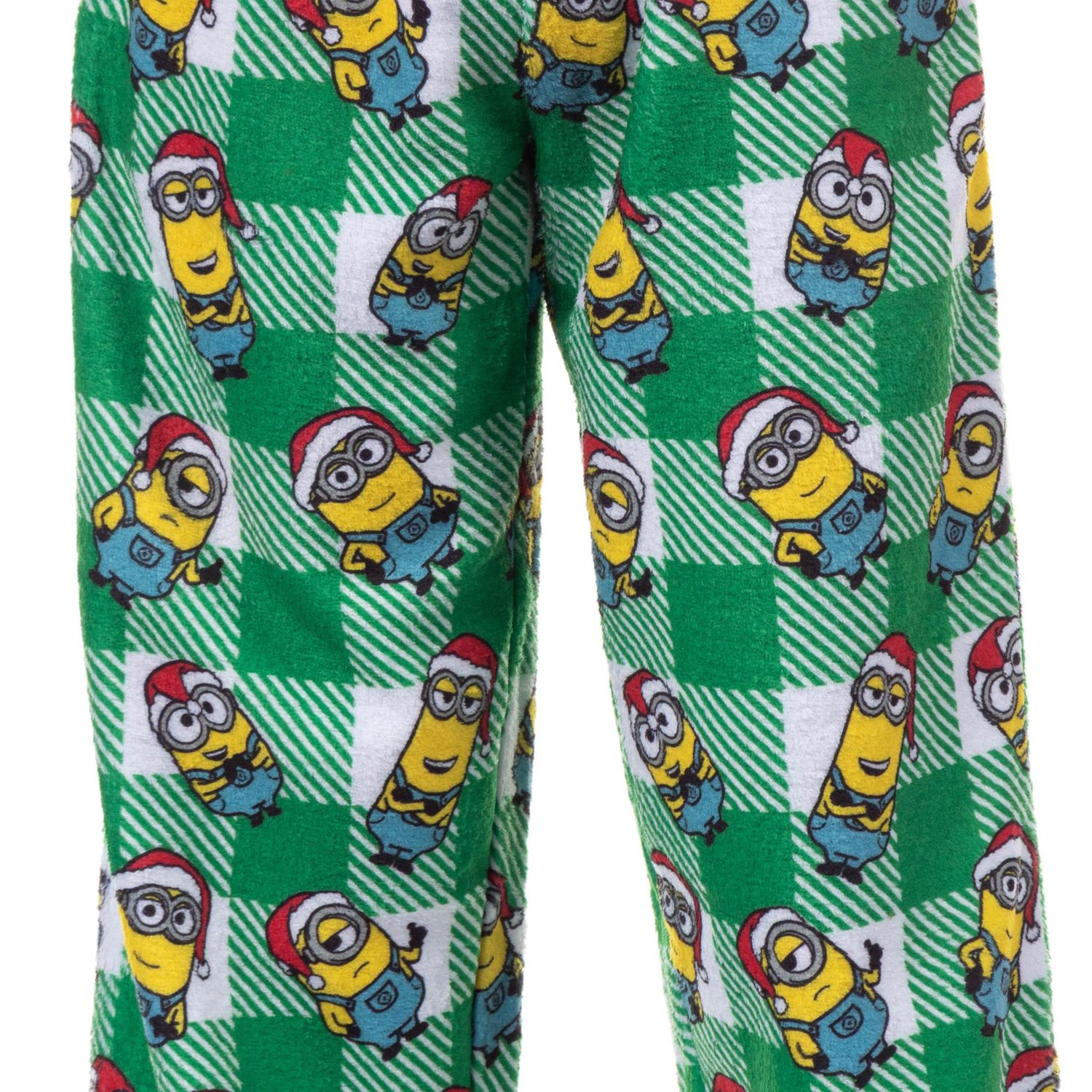 Pajama Pants Boys Christmas Santa Minion Plaid Fleece Lounge Bottoms Kids