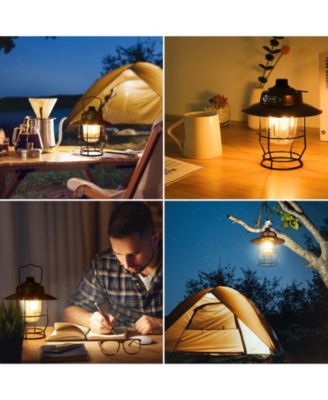 Vintage LED Rechargeable Metal Camping Lantern, Dimmable 3 Lighting Modes, Up to 450LM