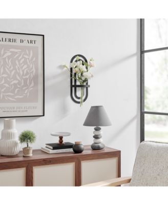 Jacob Modern Black Metal Double Oval Frame Clear Glass Wall Mounted Vase