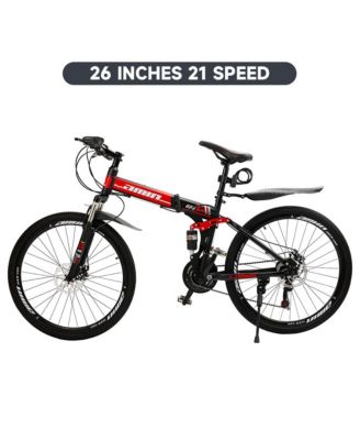 26-Inch Folding Mountain Bike with Shimano 21-Speed, Dual Disc Brakes & Full Suspension for Commuting