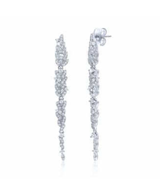 Gala Collection Sterling Silver Cubic Zirconia Pave Leaf Drop Earrings