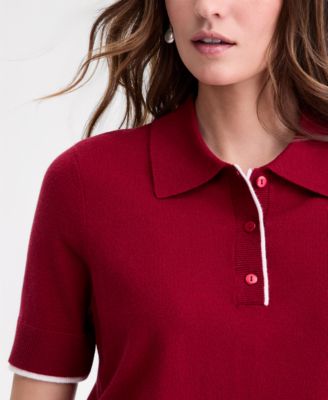 Women's Short-Sleeve Tipped Polo Sweater
