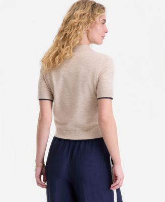 Women's Short-Sleeve Tipped Polo Sweater