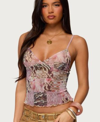 Women's Mixed Animal Print Mesh Tank Top