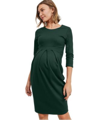 Women's 3/4 Sleeve Round Neck Front Pleat Dress