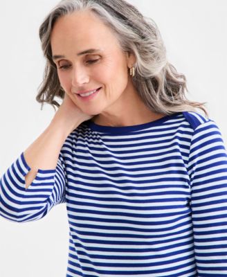 Women's Printed Pima Cotton 3/4-Sleeve Boat-Neck Top