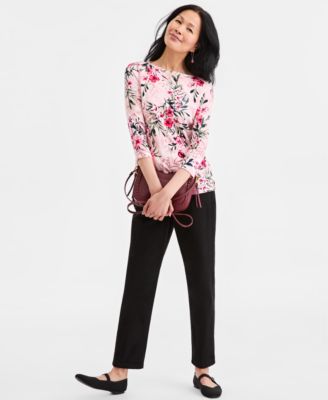 Petite Floral Print Boat Neck Top