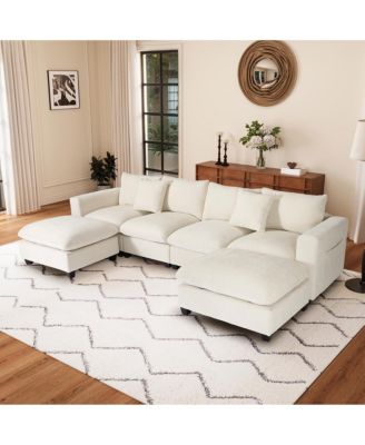 128" Chenille Modular U-Shaped Sectional Couch and Chaise With USB/Type-C Ports and Side Pockets
