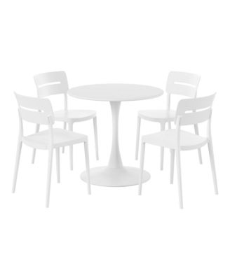 5-Piece Outdoor Indoor Round Metal Patio Dining Table Set With Stackable Patio Chairs