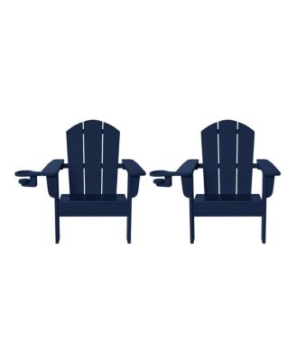 Kids Outdoor HDPE Plastic Adirondack Patio Chairs with Cup Holders (Set of 2)