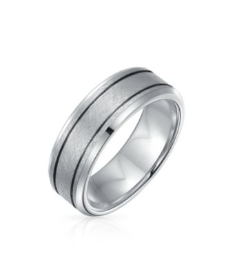 Wide Silver Tone Double Grooved Brushed Matte Titanium Band Ring Comfort Fit