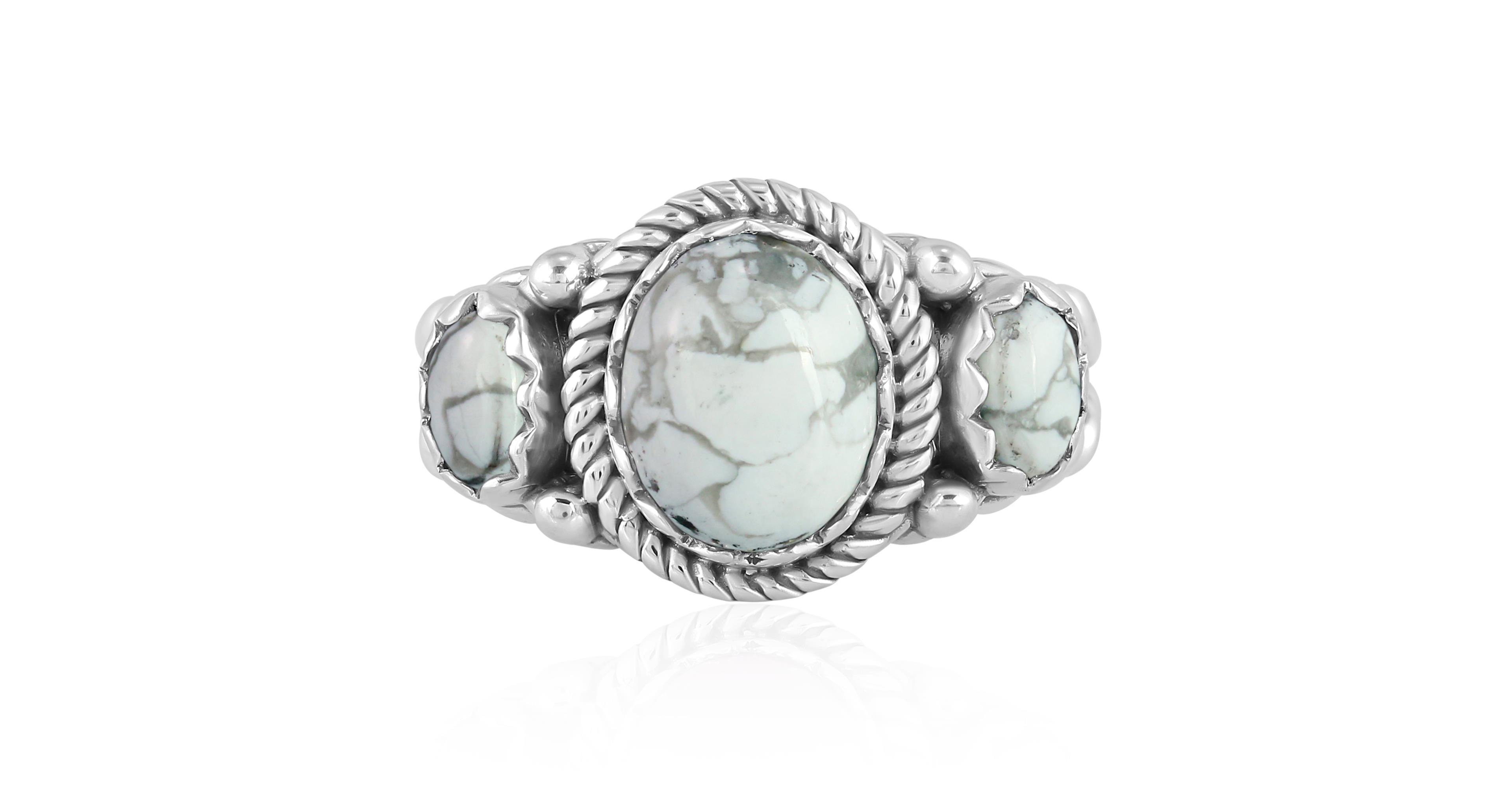 American West Jewelry White Howlite 3-Stone Ring Sterling Silver