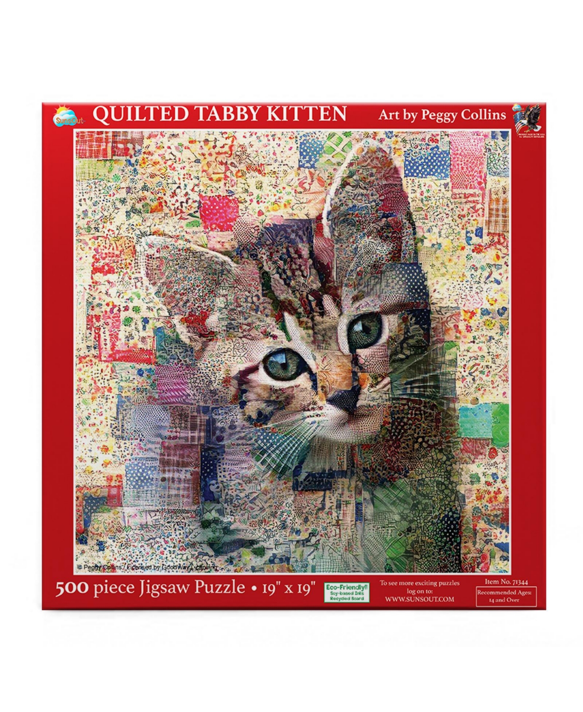 SunsOut Quilted tabby Kitten 500 piece Jigsaw Puzzle for Adults
