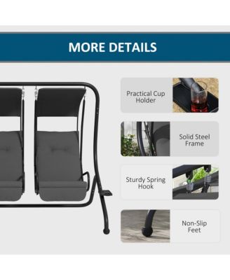 2-Seat Patio Swing Chair w/ Removable Canopy & Cup Holders,