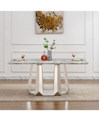 + 70" + Faux Marble + Mirrored Base + Dining Table