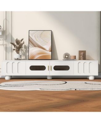 80 Inch Wood Glass Door TV Stand